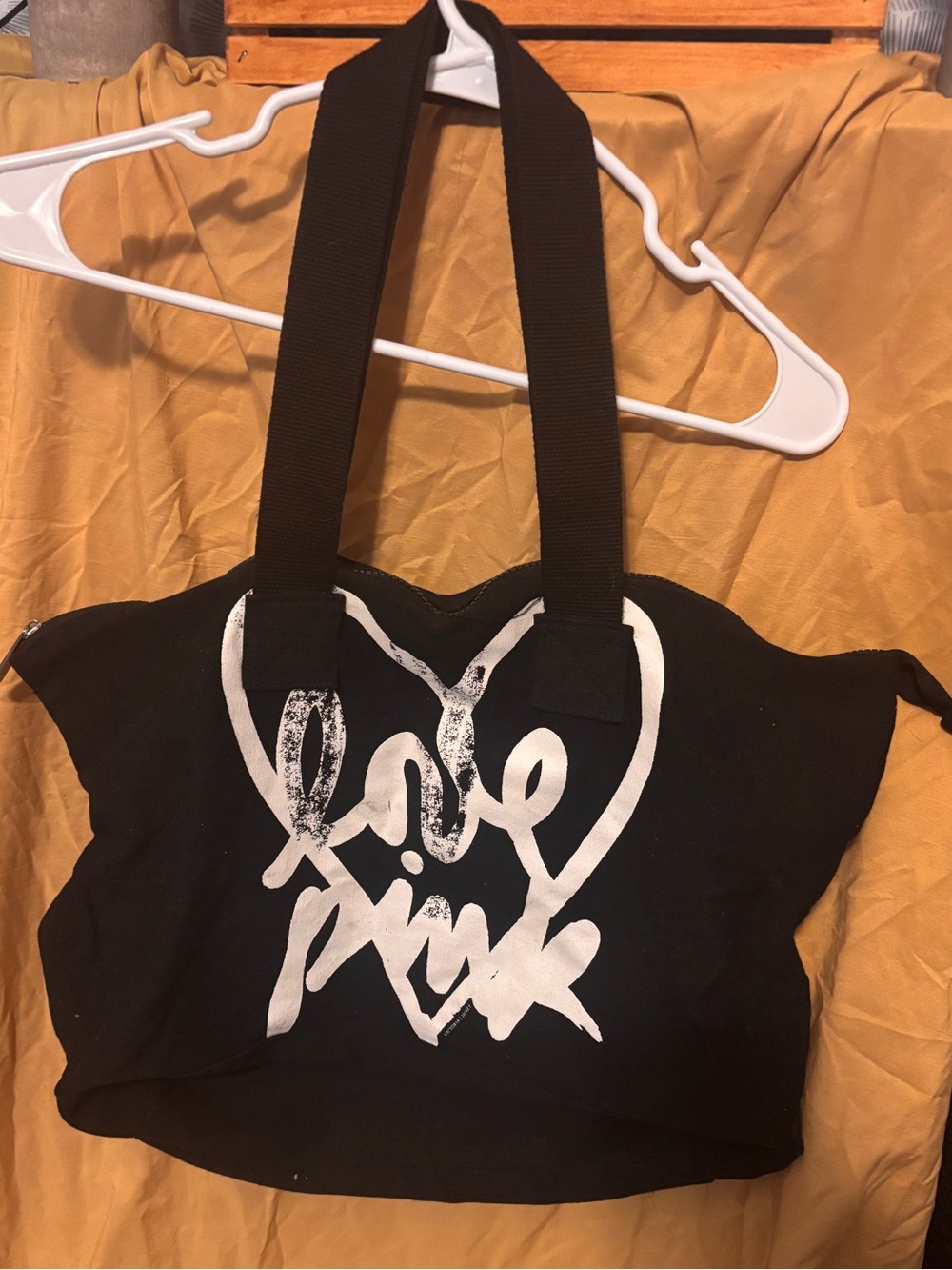 PINK Victoria's Secret Black Tote with White Heart Graphic